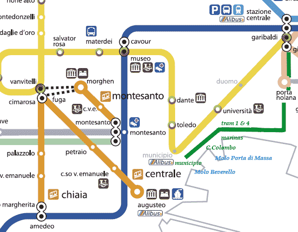plan des transports publics de naples partie centrale les stations de ...